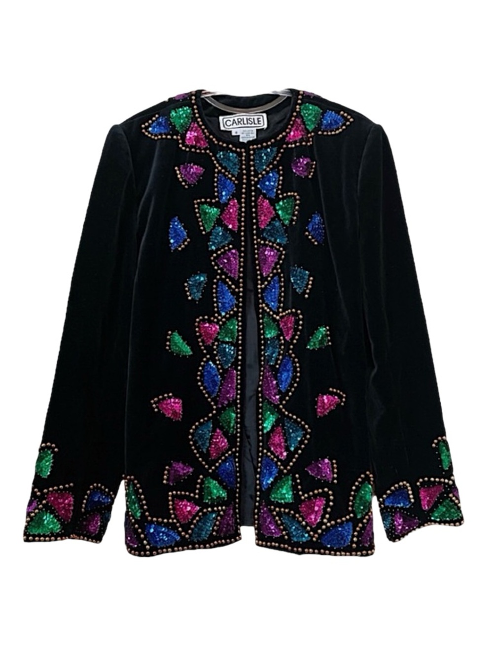 New Carlisle $530 Velvet Studded Sequined Beaded Evening Jacket Black Size 8
